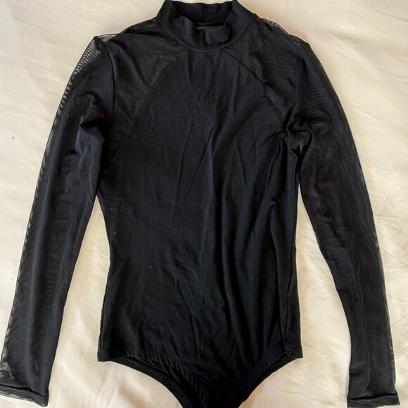 Lulus Entrancing Black Mesh Long Sleeve Bodysuit - Size Medium - Picture 9 of 9
